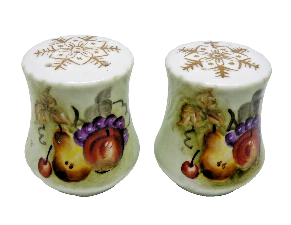 Lefton Hand Painted Green Fruit Porcelain Salt & Pepper Set Mid-Century Vintage